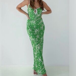 Rumored Green Floral Maxi Dress